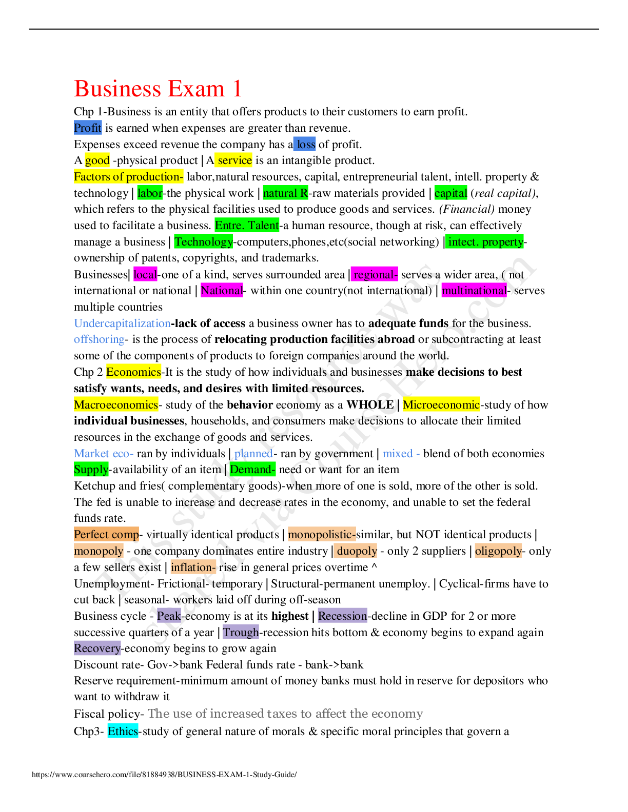 Preview image of BUSINESS_EXAM_1-_Study_Guide | CHAPTERS 1- 3 | KEY Points Clearly Marked document